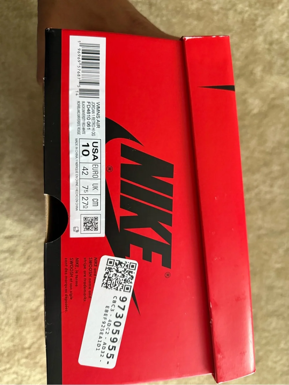 Women’s Air Jordan 1 Retro High OG Black/Red – Size 10 – Original Box
